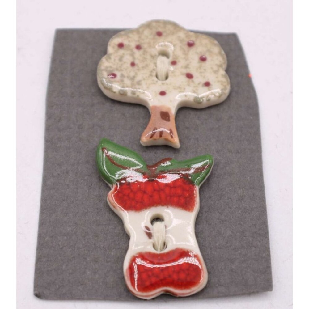 Handmade Ceramic Buttons Apple Tree & Apple Slice Novelty Craft Sewing New